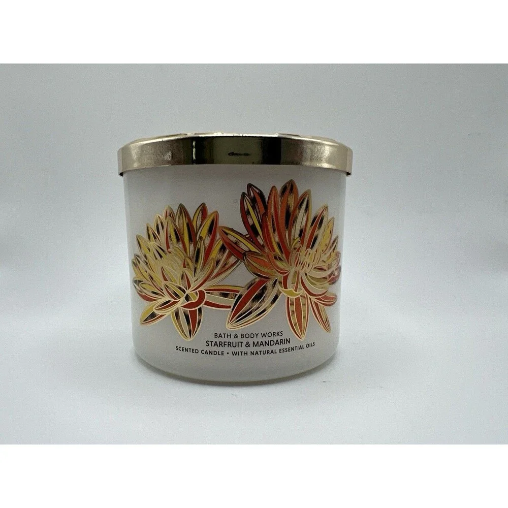 BATH & BODY WORKS/WHITE BARN THREE WICK CANDLE: STARFRUIT & MANDARIN